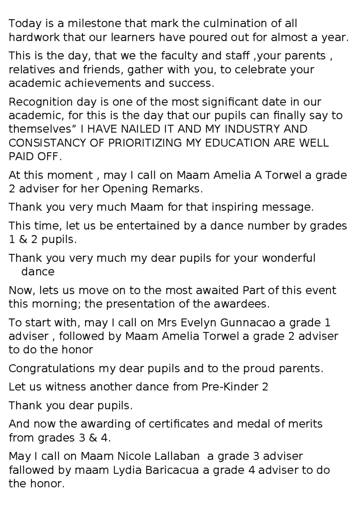 Recognition Script - ,qbwjsqwj - Today is a milestone that mark the ...