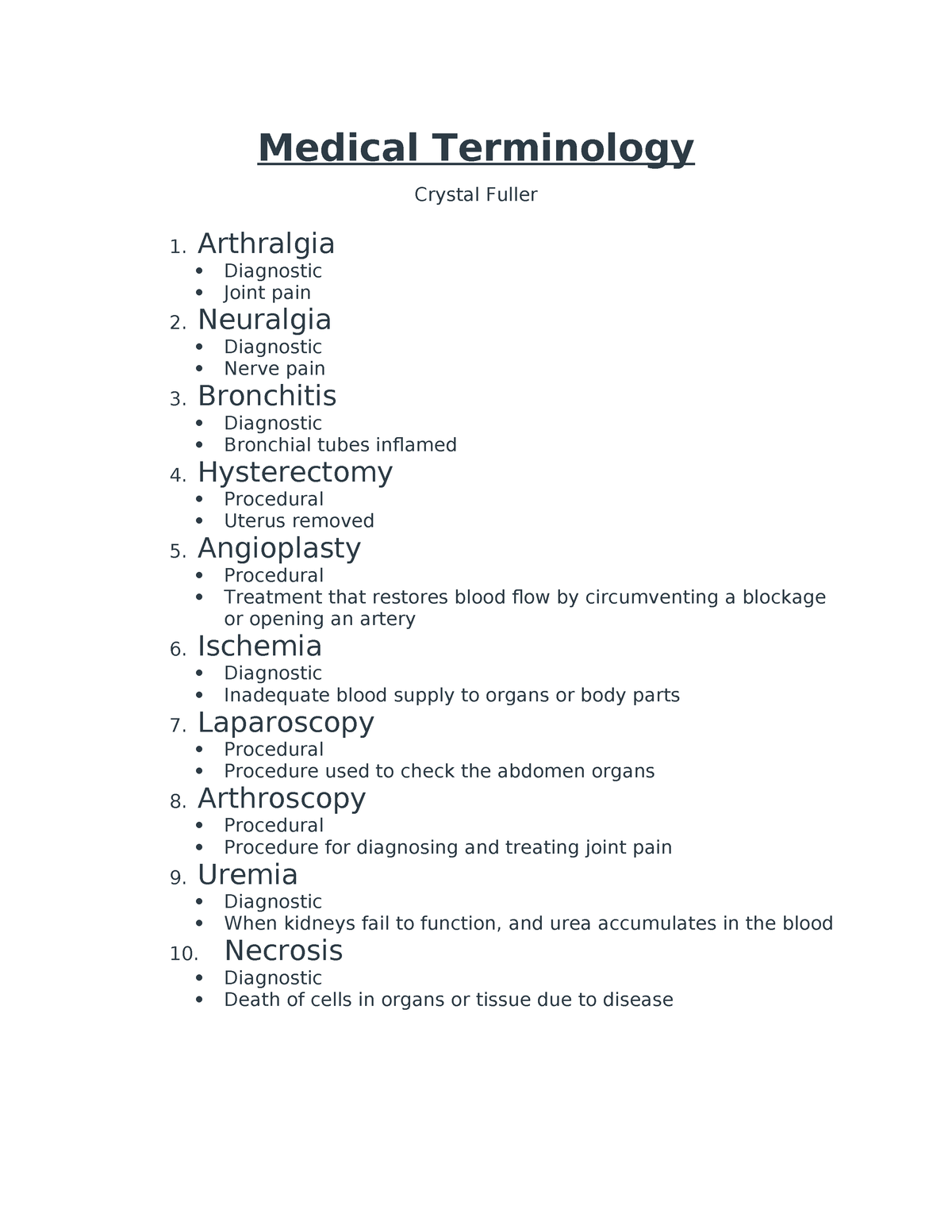 Unit 1 Medical Terminology LAB - Medical Terminology Crystal Fuller 1 ...