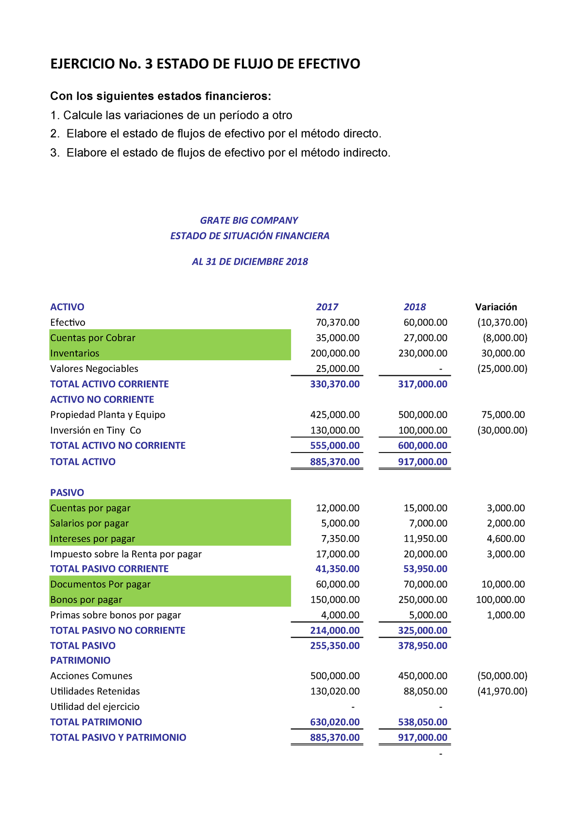 Ejercicio No Estado De Flujo De Efectivo EJERCICIO No ESTADO DE FLUJO DE