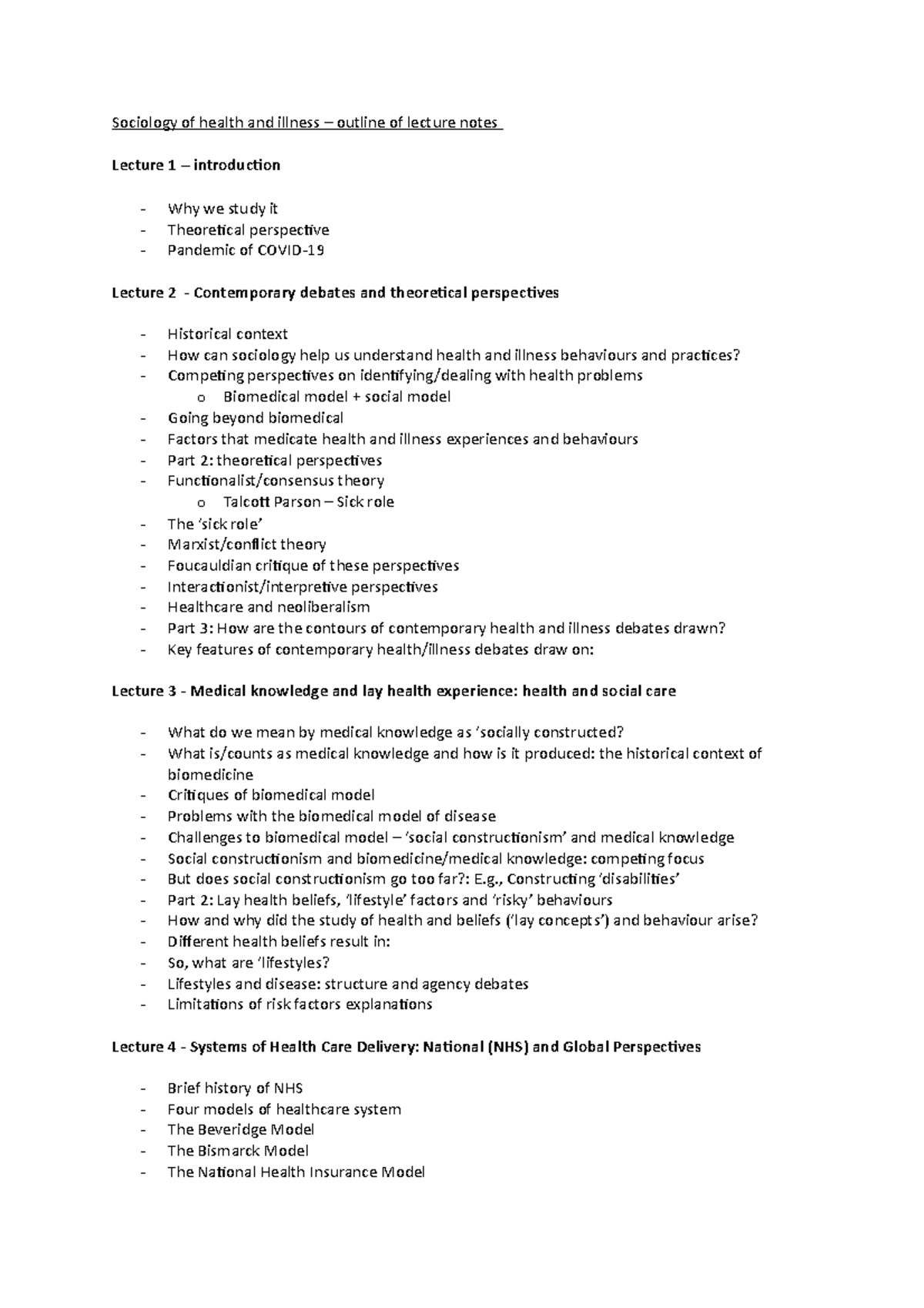 Outline of lectures - , Constructing ‘disabilities’ Part 2: Lay health ...