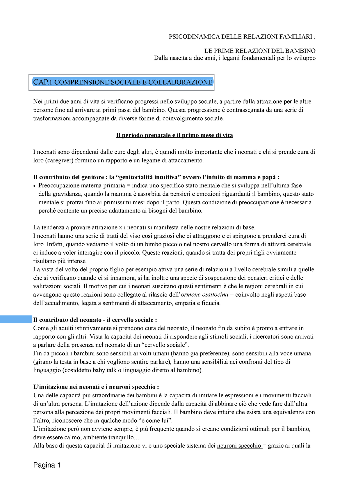 Riassunto "le Prime Relazioni Del Bambino" - PSICODINAMICA DELLE ...