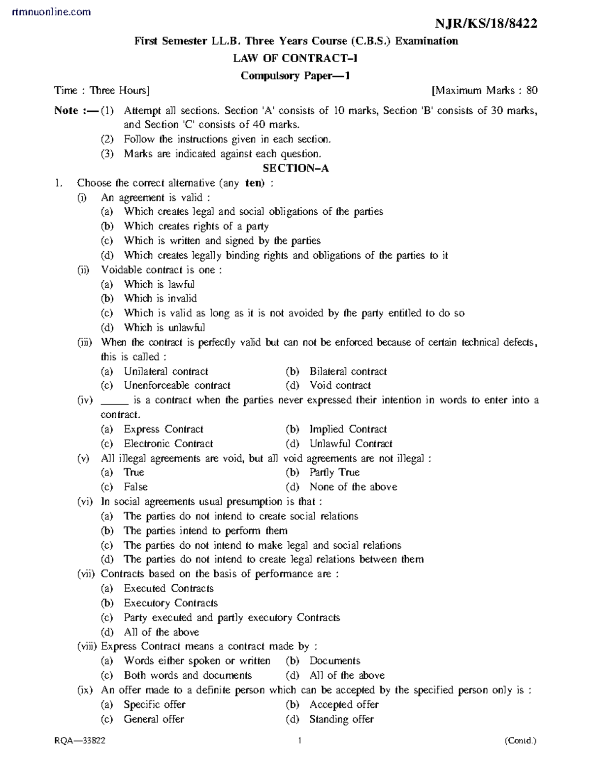 Llb-law of contract-1 - NJR/KS/18/ First Semester LL. Three Years ...