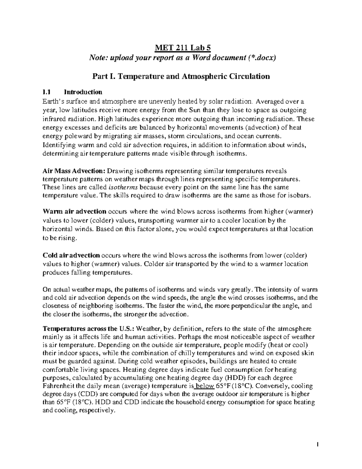 Lab week 5 assignment for Meteorology MET 211 Lab 5 Note upload your