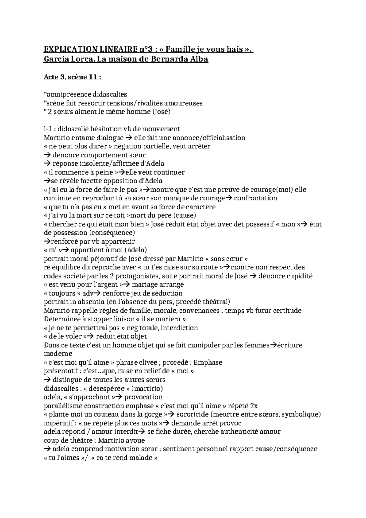 Explication Lineaire Bernarda Alba - EXPLICATION LINEAIRE n°3 ...