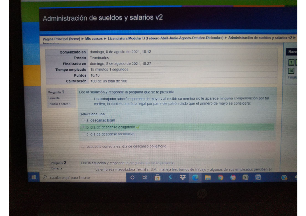 Examen ingresos, subsidios e impuestos - Administración de Sueldos y