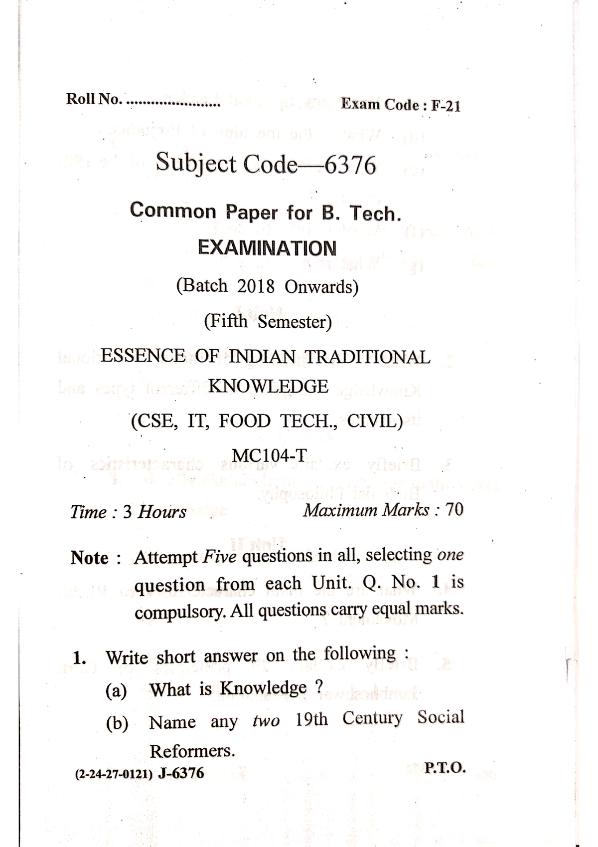 6376 - Sample Paper - B.tech - Studocu