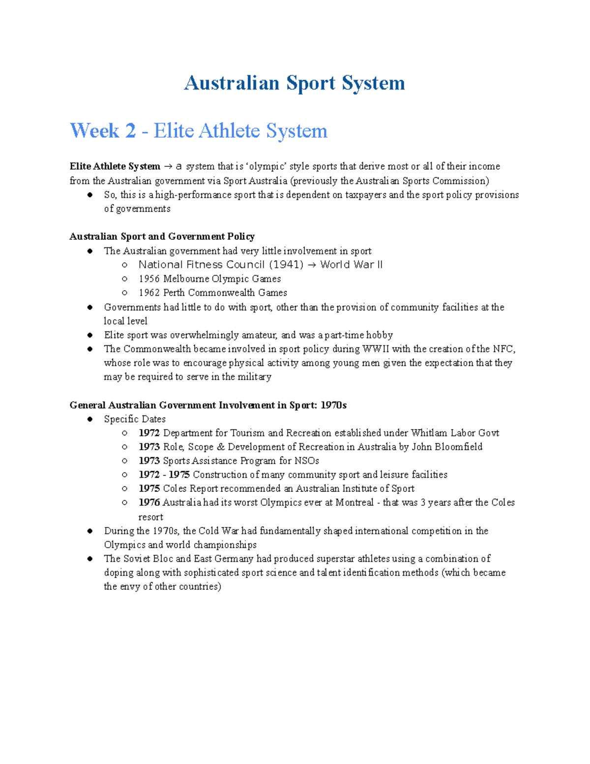 Copy of Australian Sport System Exam Notes Australian Sport System