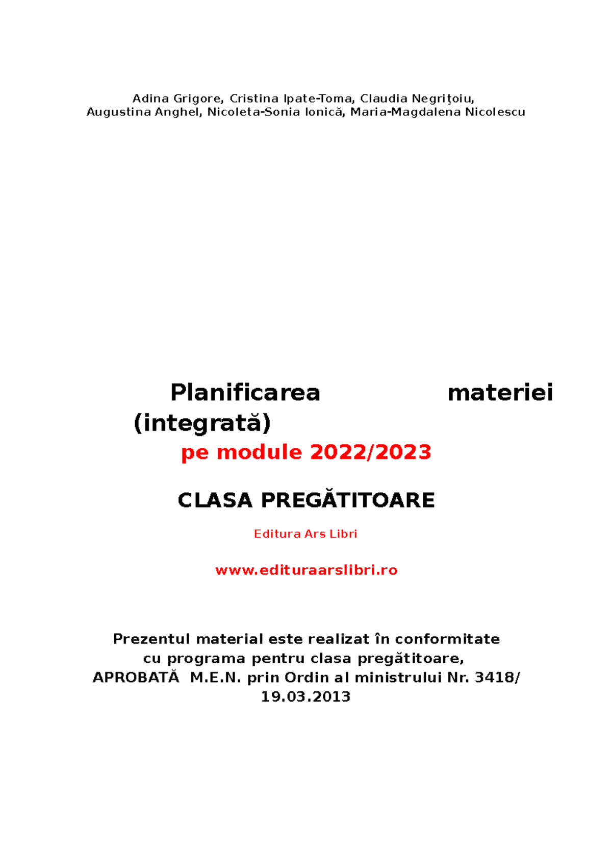 Planificarea pe module CP Ars Libri - Adina Grigore, Cristina Ipate ...