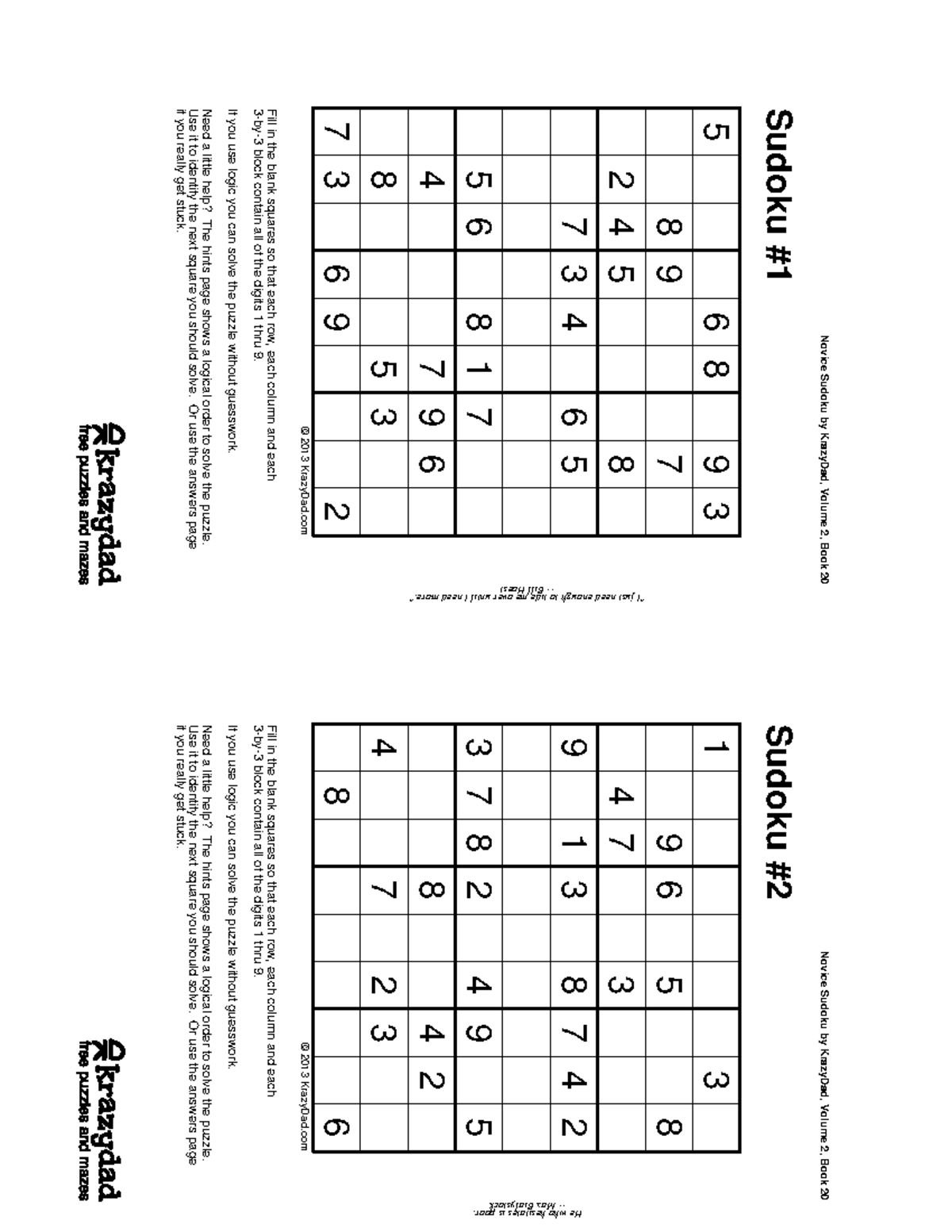 KD Sudoku NO2 8 v20 sheets ltr - © 2013 KrazyDad if you really get ...