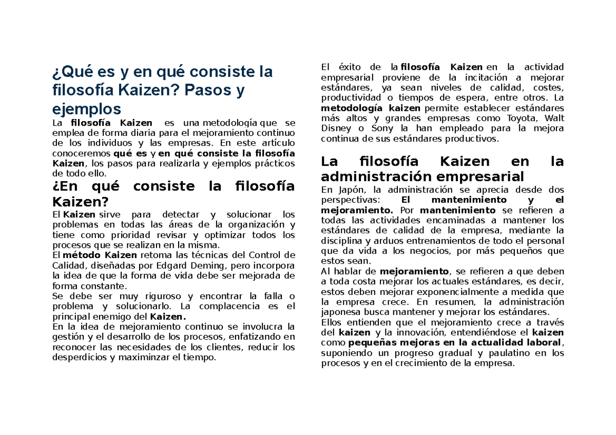 Kaizen Lectura 2 Dsfdssfsd ¿qué Es Y En Qué Consiste La Filosofía Kaizen Pasos Y Ejemplos 8745