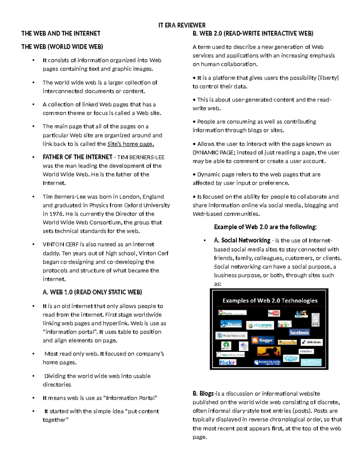 IT ERA Module 3 Reviewer - THE WEB AND THE INTERNET THE WEB (WORLD WIDE ...