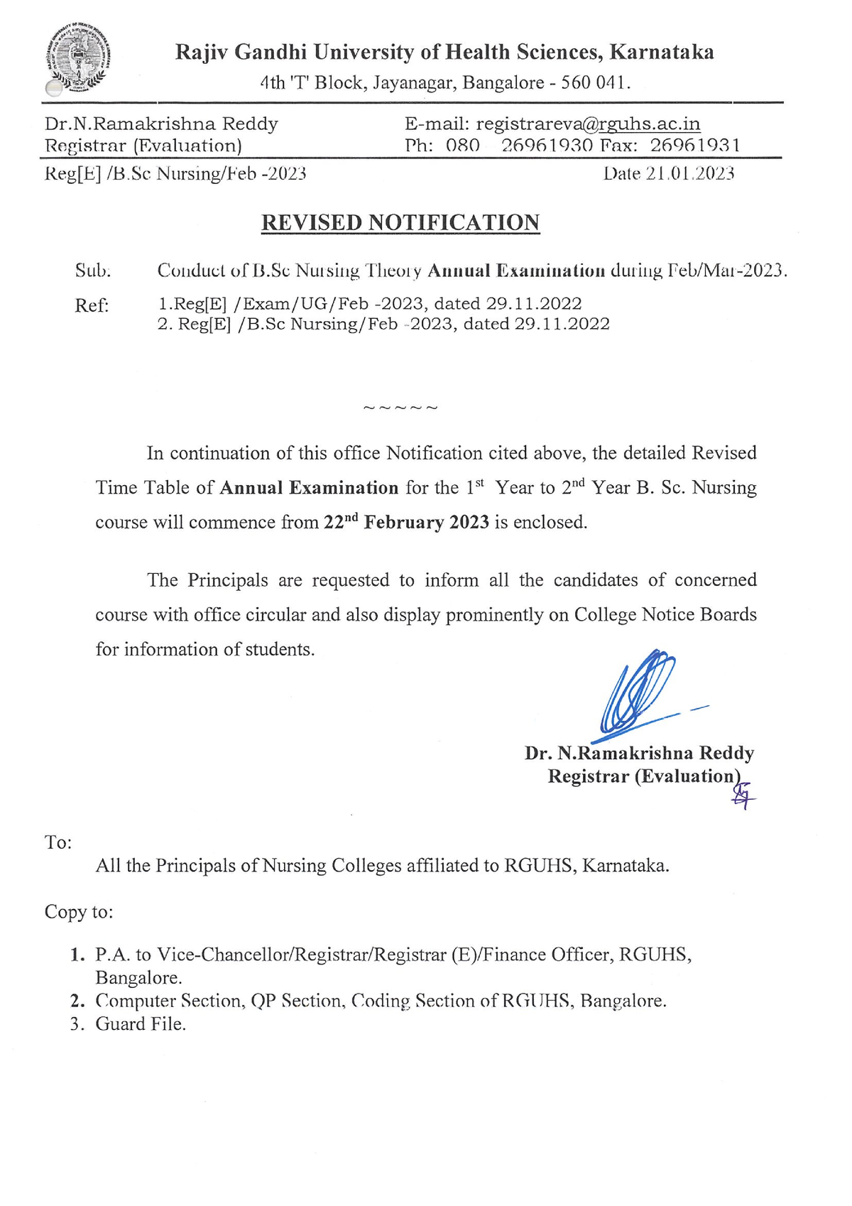 Revised TT for conduct of B.Sc N PB B.Sc N Course Theory Examinations ...