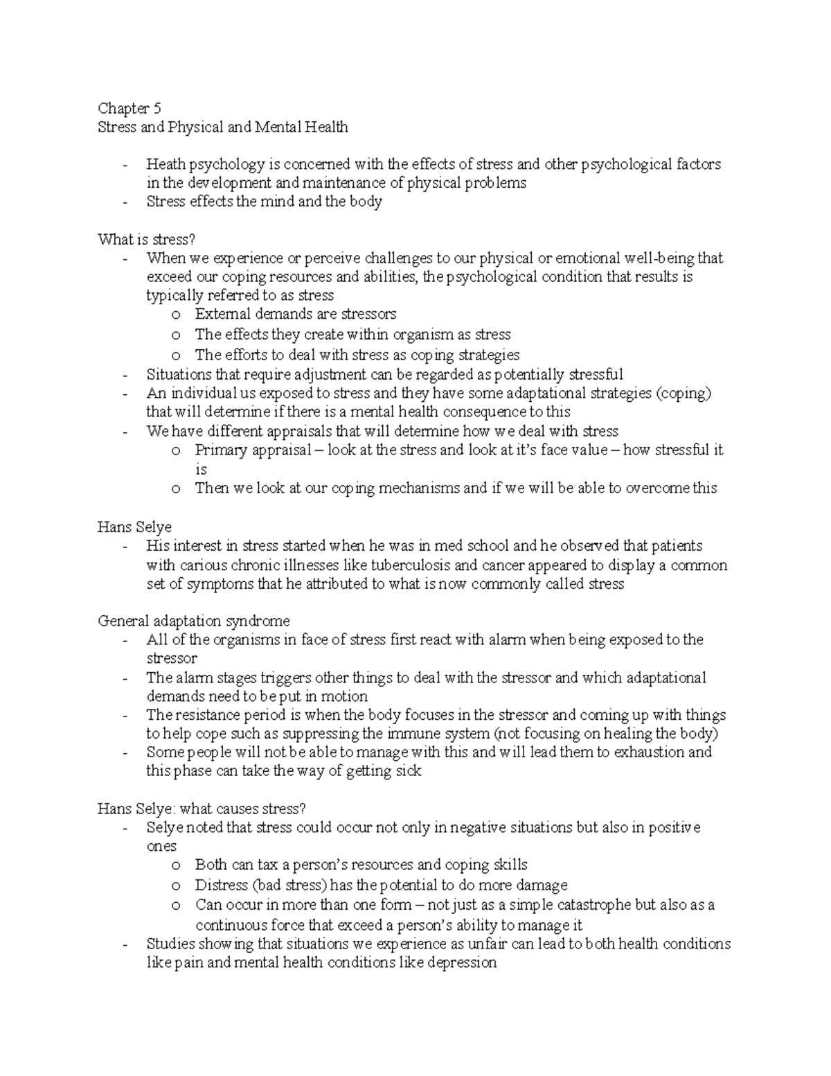 All chapter notes from chapter 1-11 not lecture notes - Chapter 5 ...