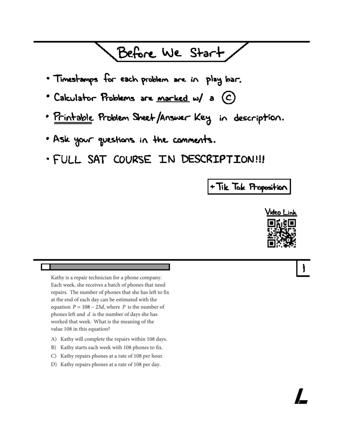 50 Question SAT Review (Printable Problem Sheet) - Before we start ...