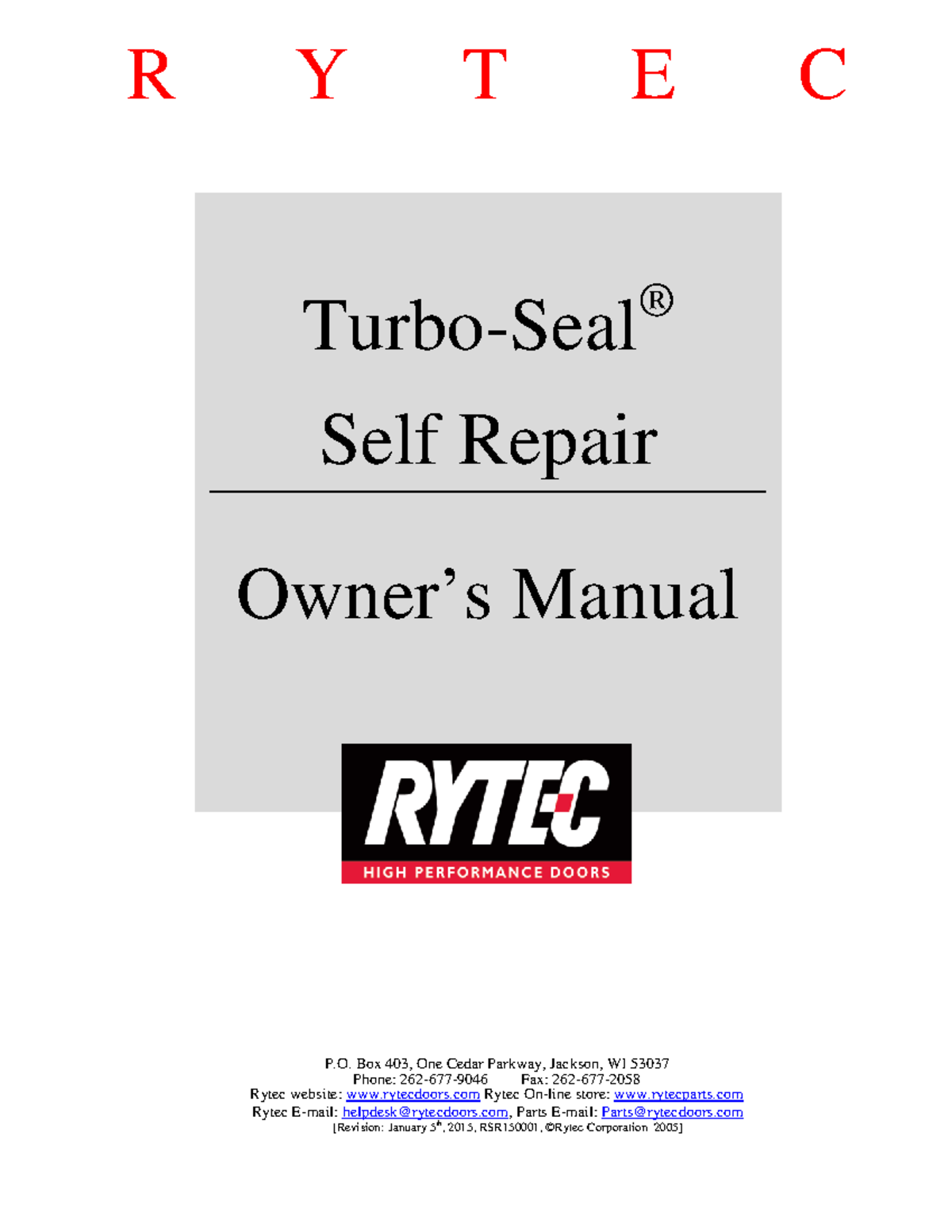 Manual rytec R Y T E C P. Box 403, One Cedar Parkway, Jackson, WI