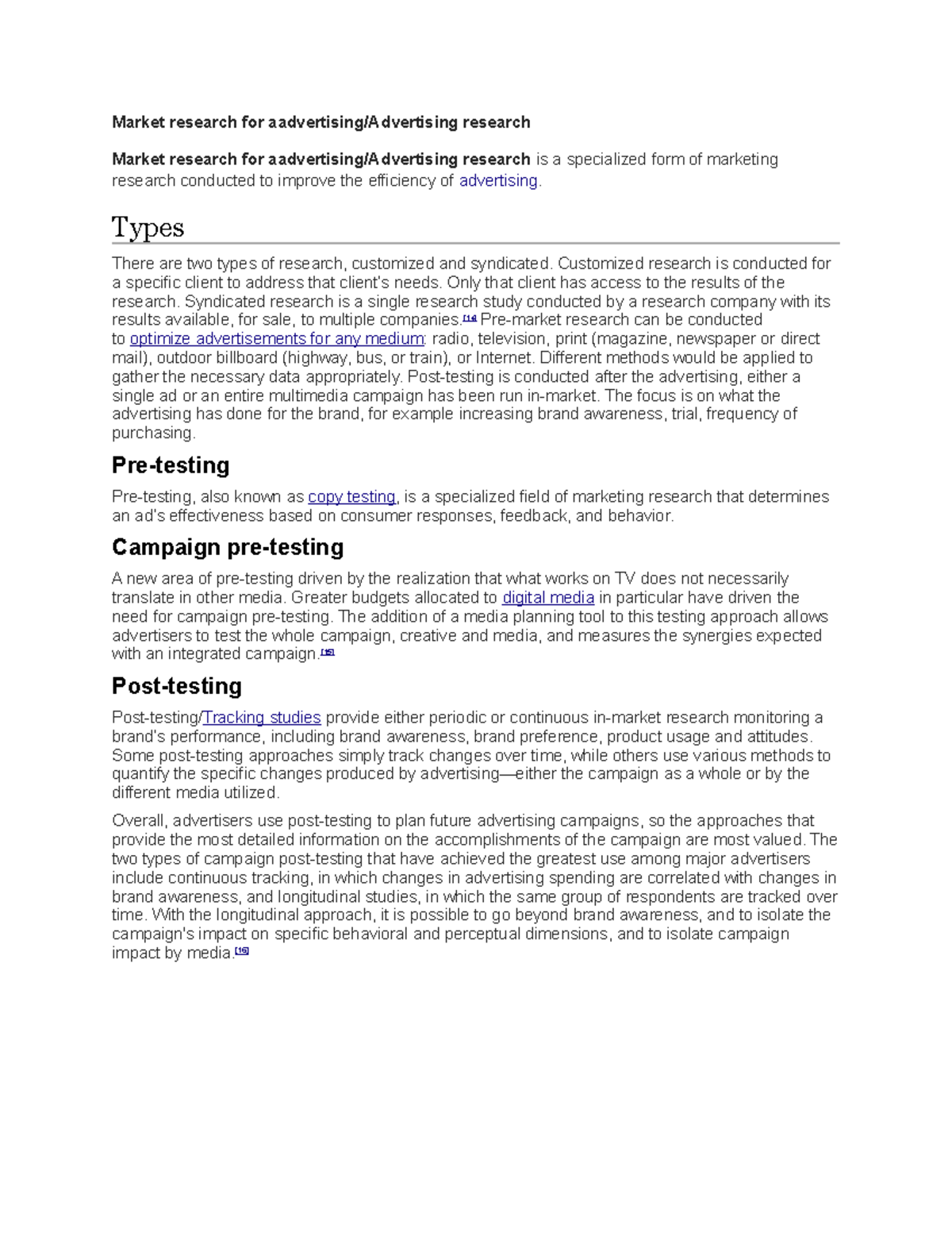 Market research for advertising - Advertisement - Studocu