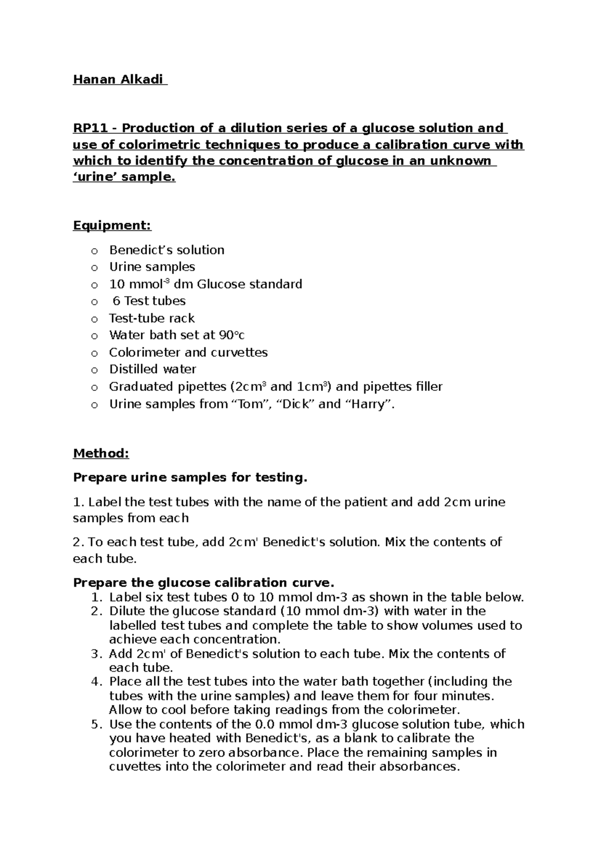 Preprac 11 - bio copy - Hanan Alkadi RP11 - Production of a dilution ...