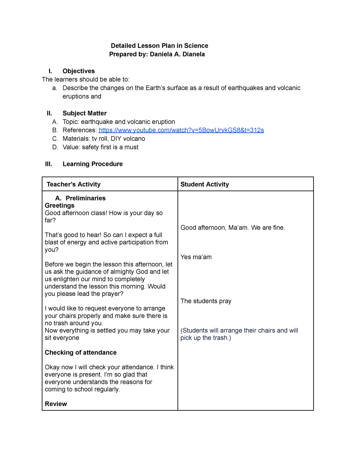 Lesson PLAN in Science - Detailed Lesson Plan in Science Prepared by ...