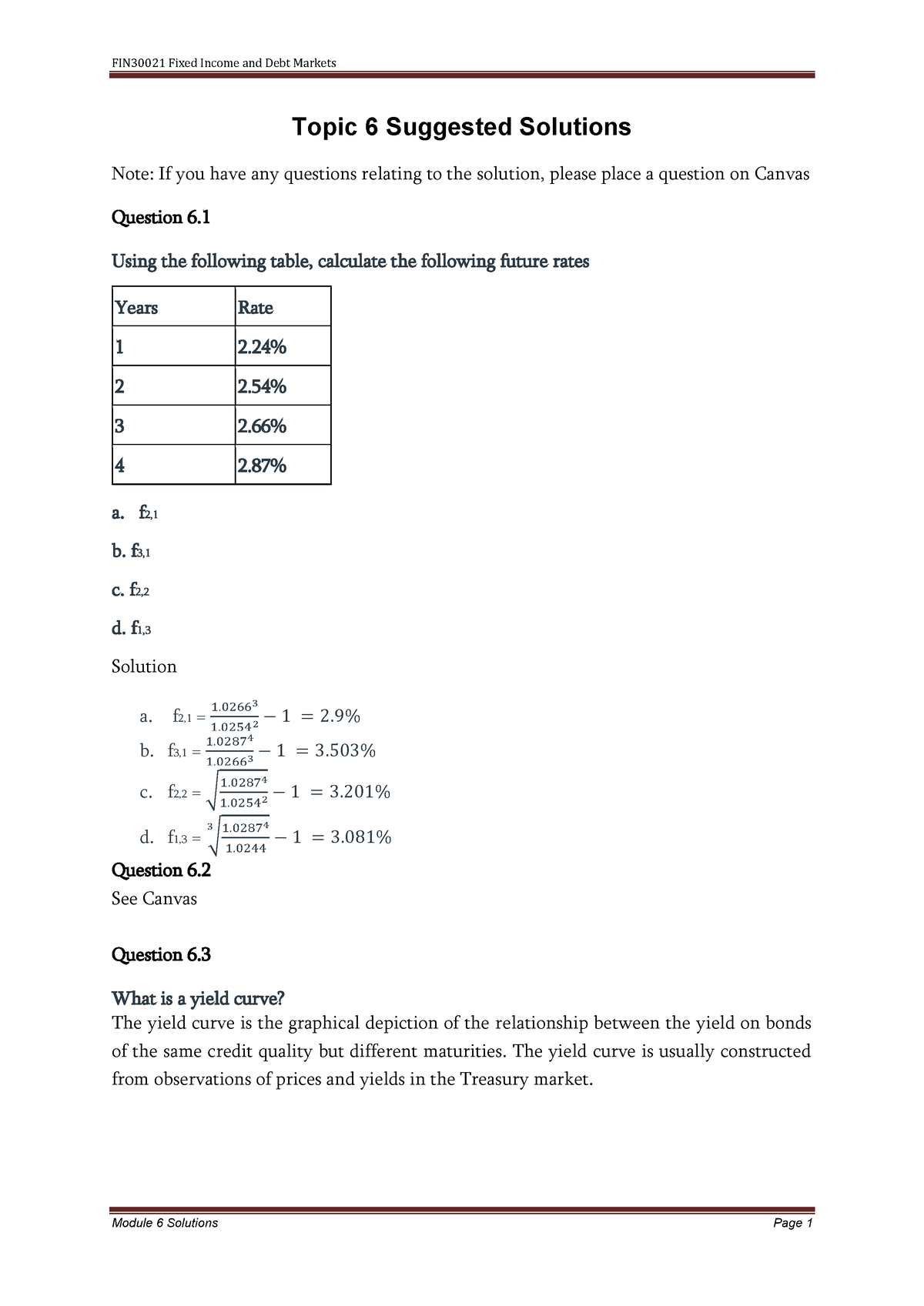 Module 6 Suggested Solutions - Topic 6 Suggested Solutions Note: If You ...