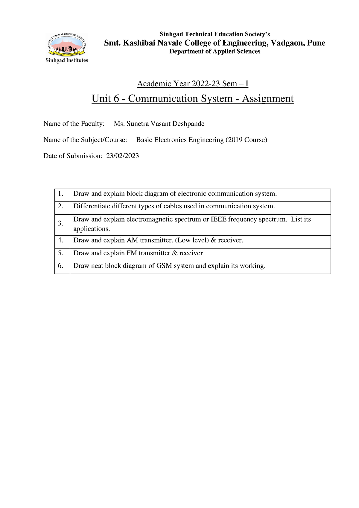 BXE Unit-6 Assignment - Sinhgad Technical Education Society’s Smt ...