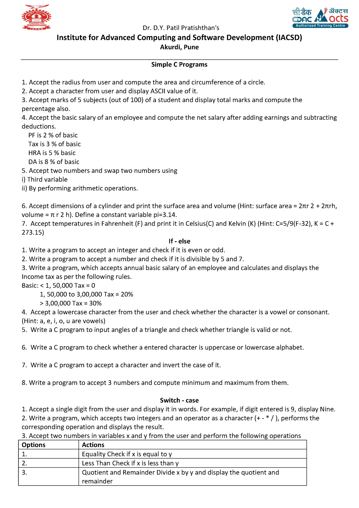 assignments for c programming