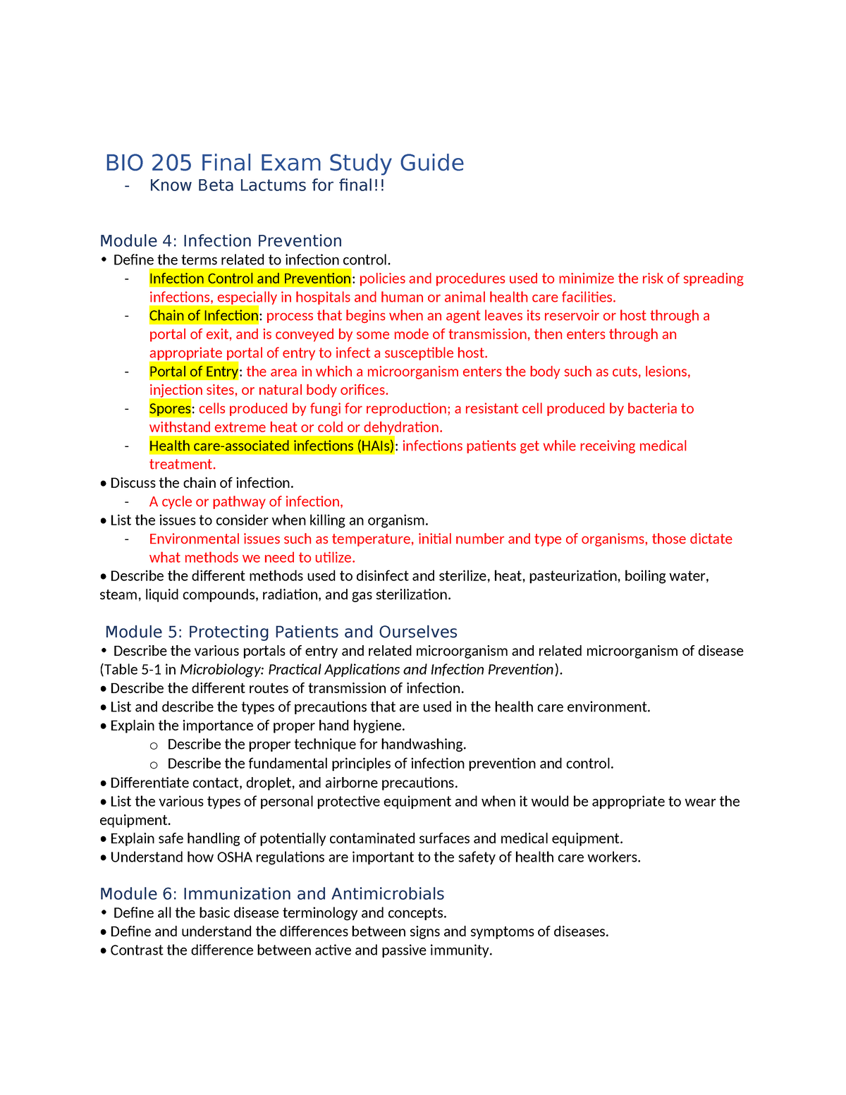 Bio 205 Final Exam Study Guide Chapters 4 - 5 7 - 8 - BIO 205 Final ...