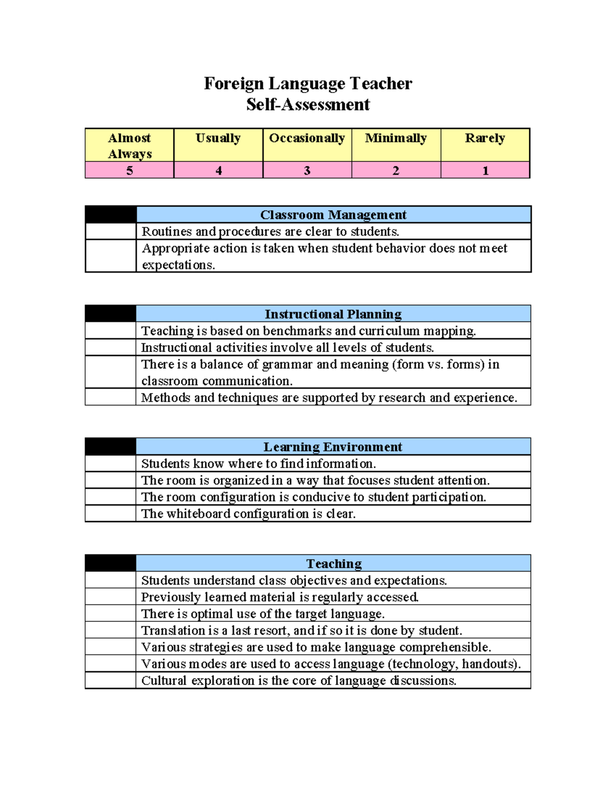 Foreign Language Teacher Self Assessment Document-1 - Foreign Language ...