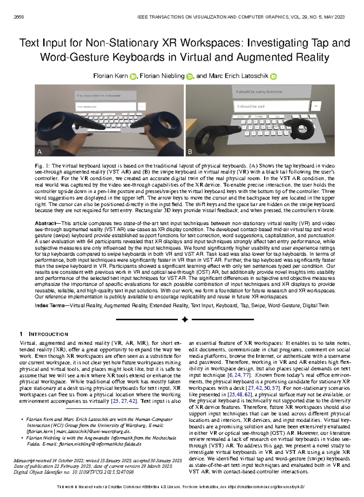 Text Input for Non-Stationary XR Workspaces Investigating Tap and Word ...
