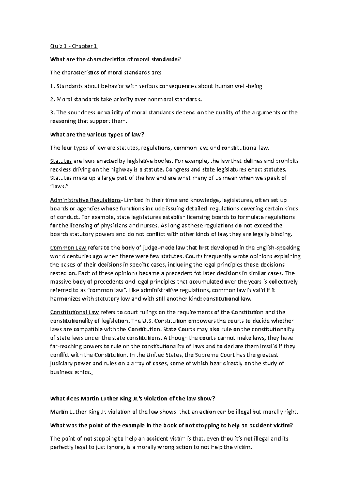 Chapter 1 Nature of Morality Quiz 1 Chapter 1 What are the