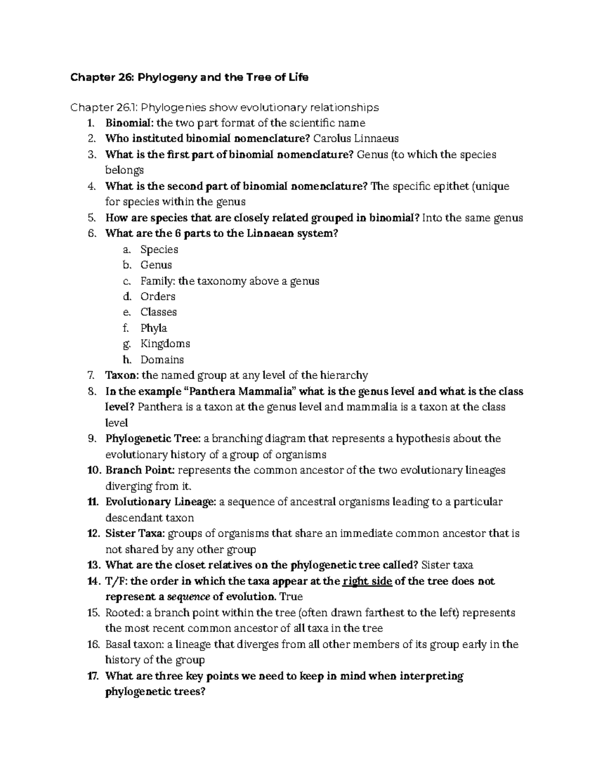 Chapter 26 Phylogeny and the Tree of Life - Binomial: the two part ...
