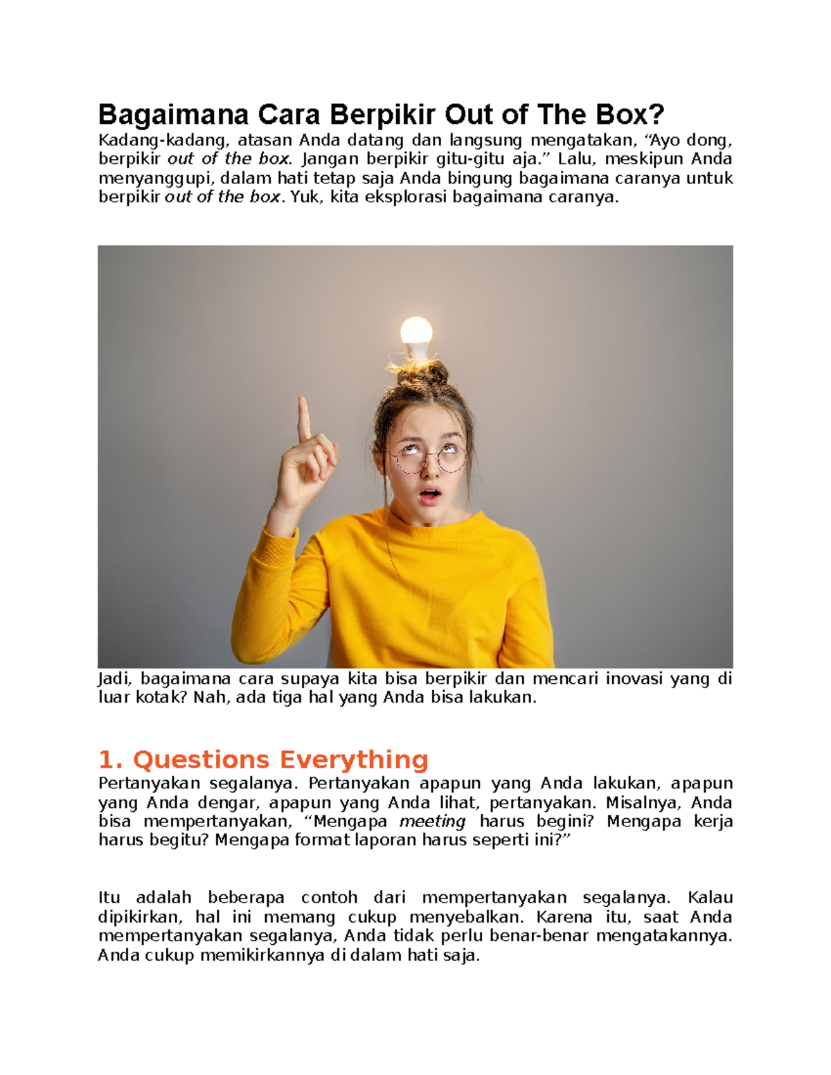 Bagaimana Cara Berpikir Out of The Box Bagaimana Cara Berpikir Out of