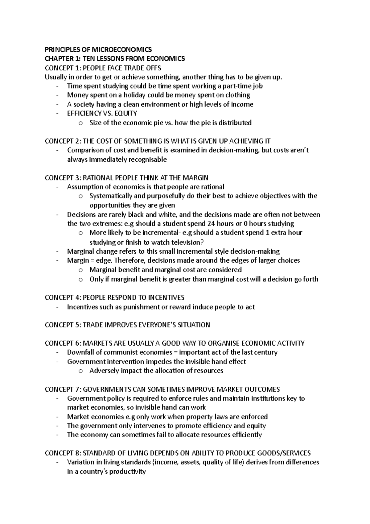 Principles of Microeconomics Chapter 10 Textbook Notes - ECON10004 ...