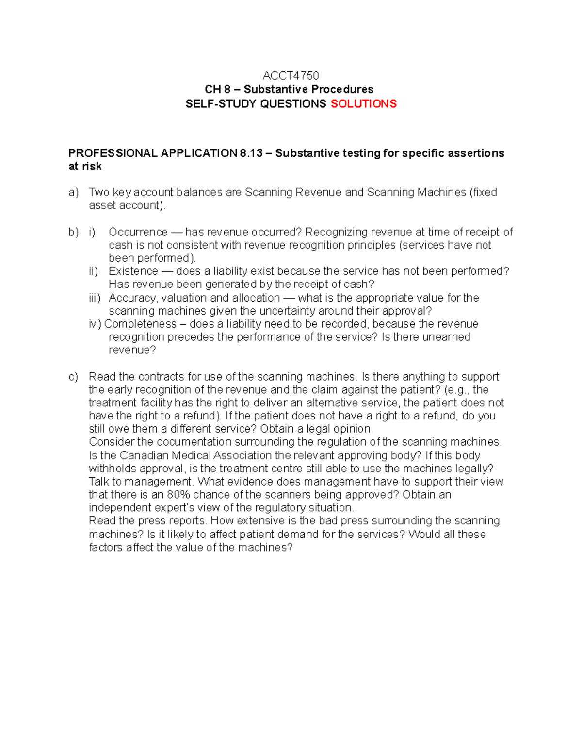 Ch 8 - Solutions - Self-Study Questions - ACCT CH 8 – Substantive ...