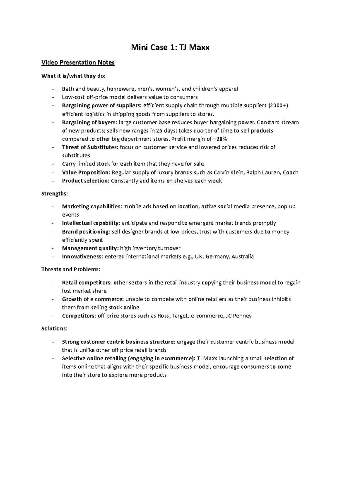 Case 01 TJ Maxx TJ Maxx case notes Mini Case 1 TJ Maxx Video