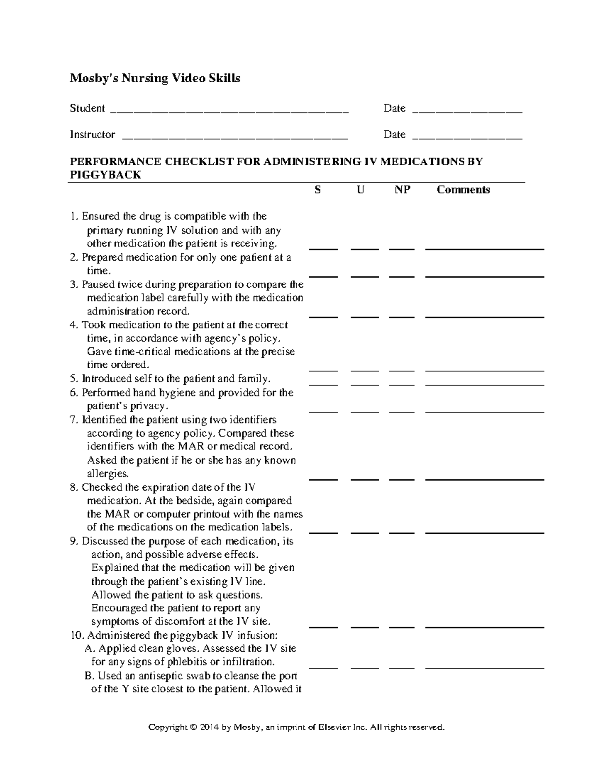Administering IVMedicationby Piggyback-checklist - Copyright © 2014 by ...