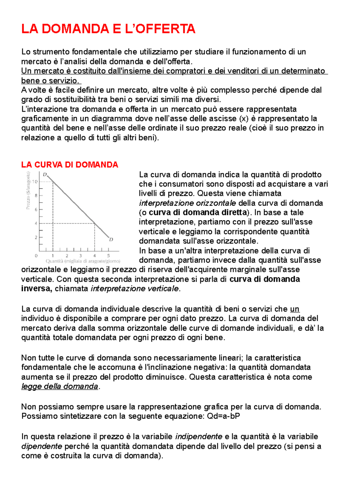 Capitolo 2 - Microeconomia - LA DOMANDA E L’OFFERTA Lo Strumento ...