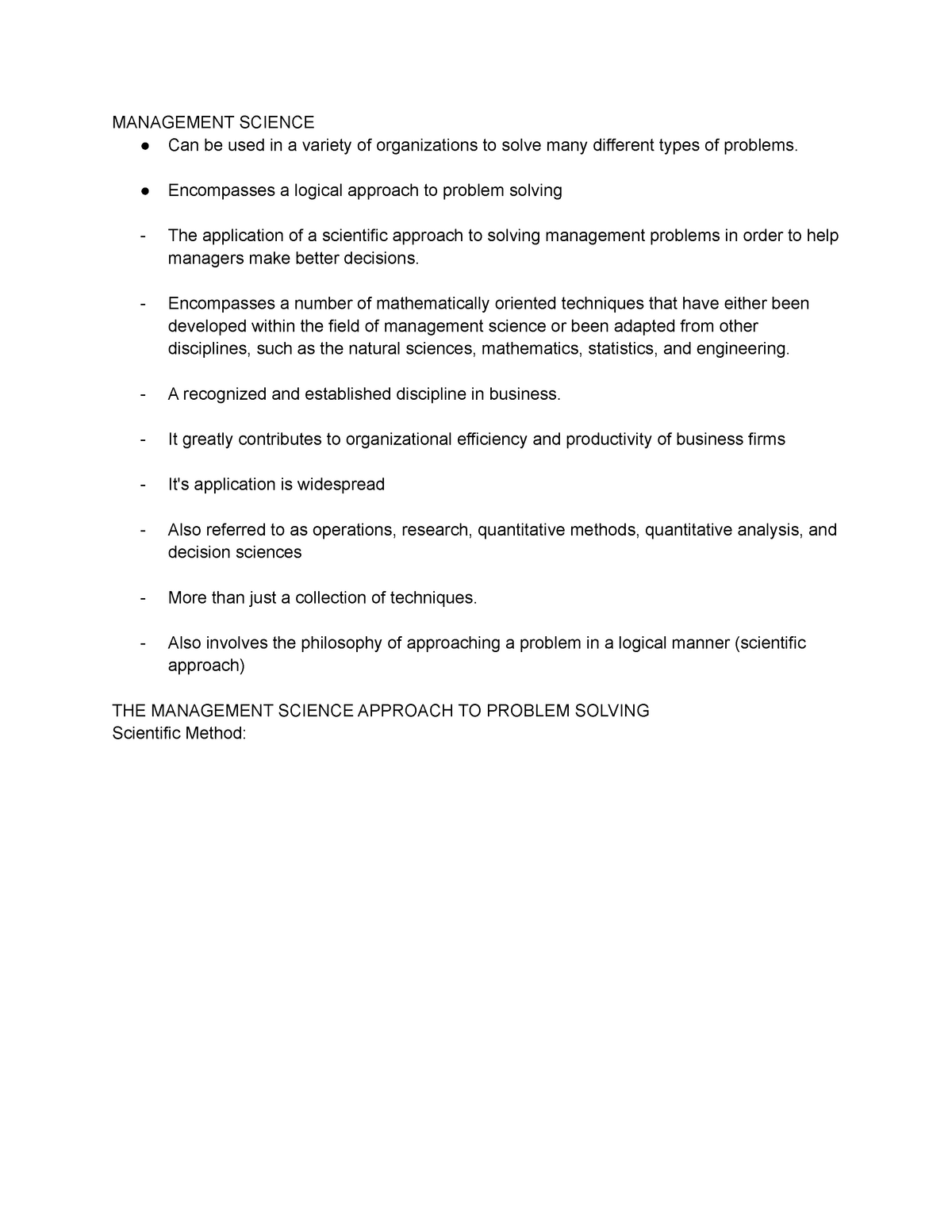 Management Science Lecture notes 10 MANAGEMENT SCIENCE Can