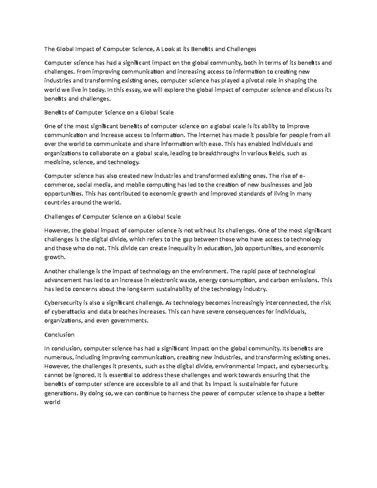 The Global Impact Of Computer Science A Look At Its Benefits And The Global Impact Of Computer Science A Look At Its Benefits And