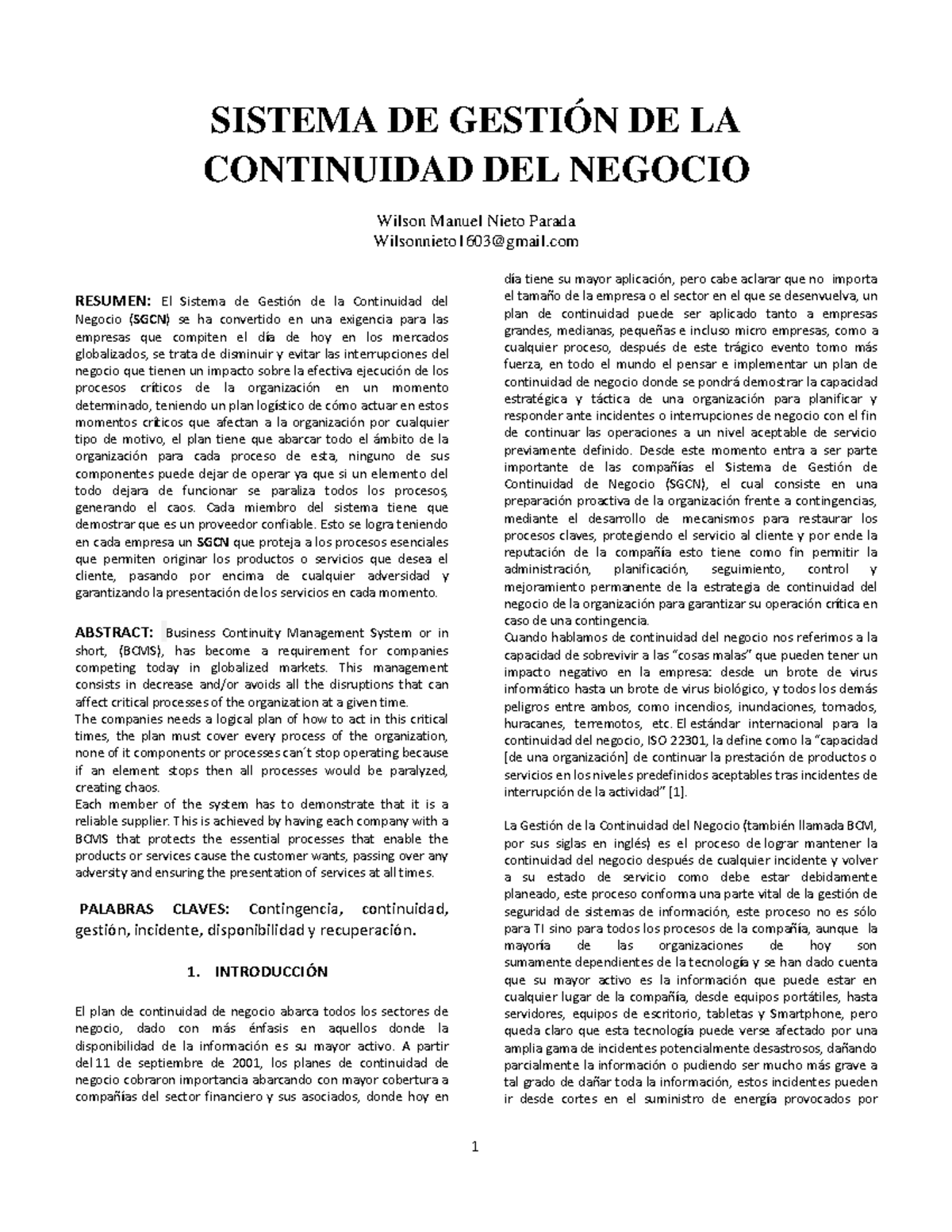 Sistema DE Gestion Continuidad DE Negocio - SISTEMA DE GESTIÓN DE LA ...