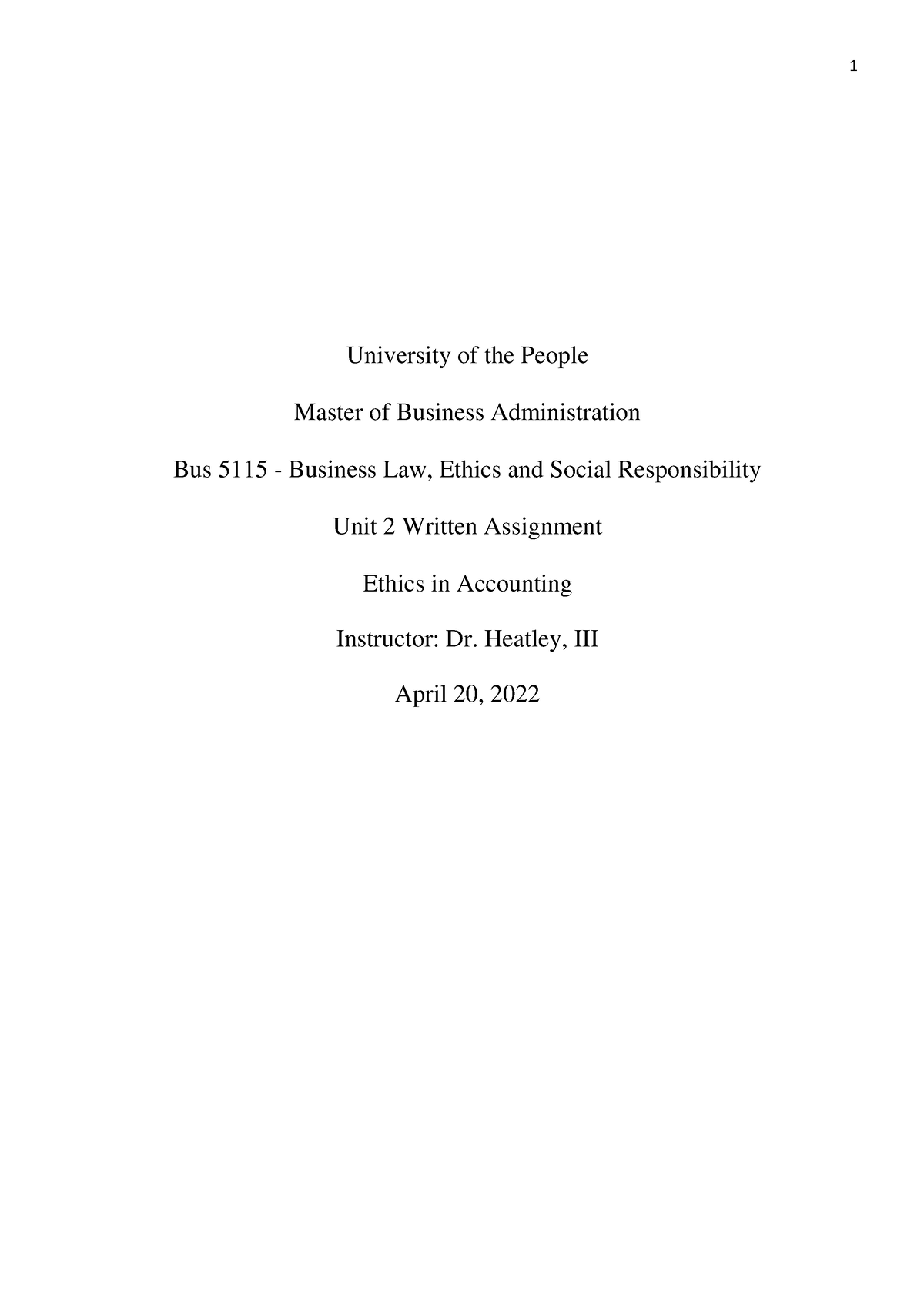 Unit 2 Written Assignment - University Of The People Master Of Business ...