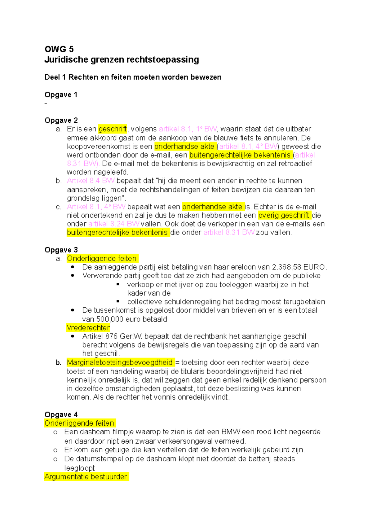 OWG 5 Beginselen - Beginselen Van Het Recht - UHasselt - StuDocu