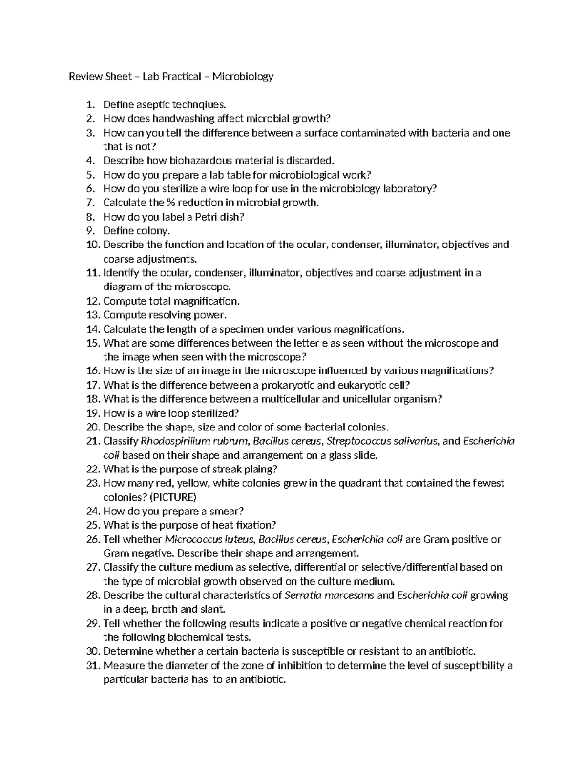 Review Sheet - Lab Practical - Microbiology - Review Sheet – Lab ...