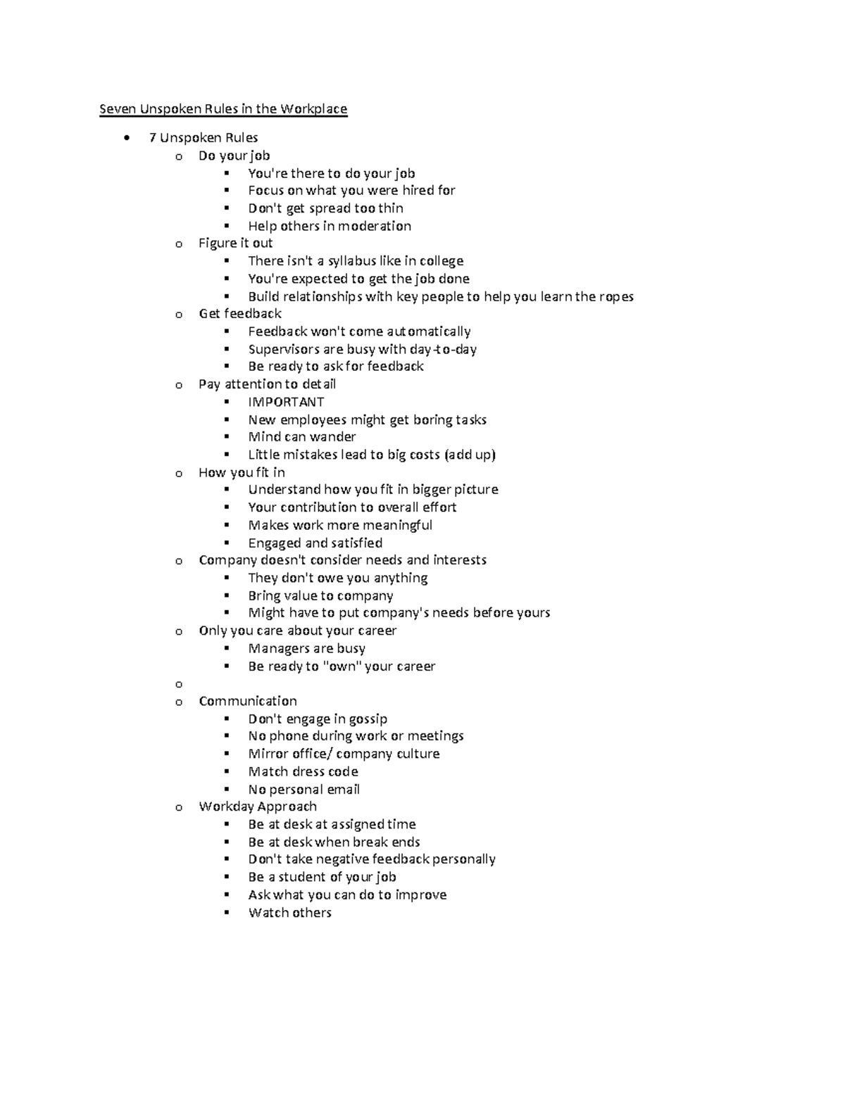 Seven Unspoken Rules in the Workplace Studocu