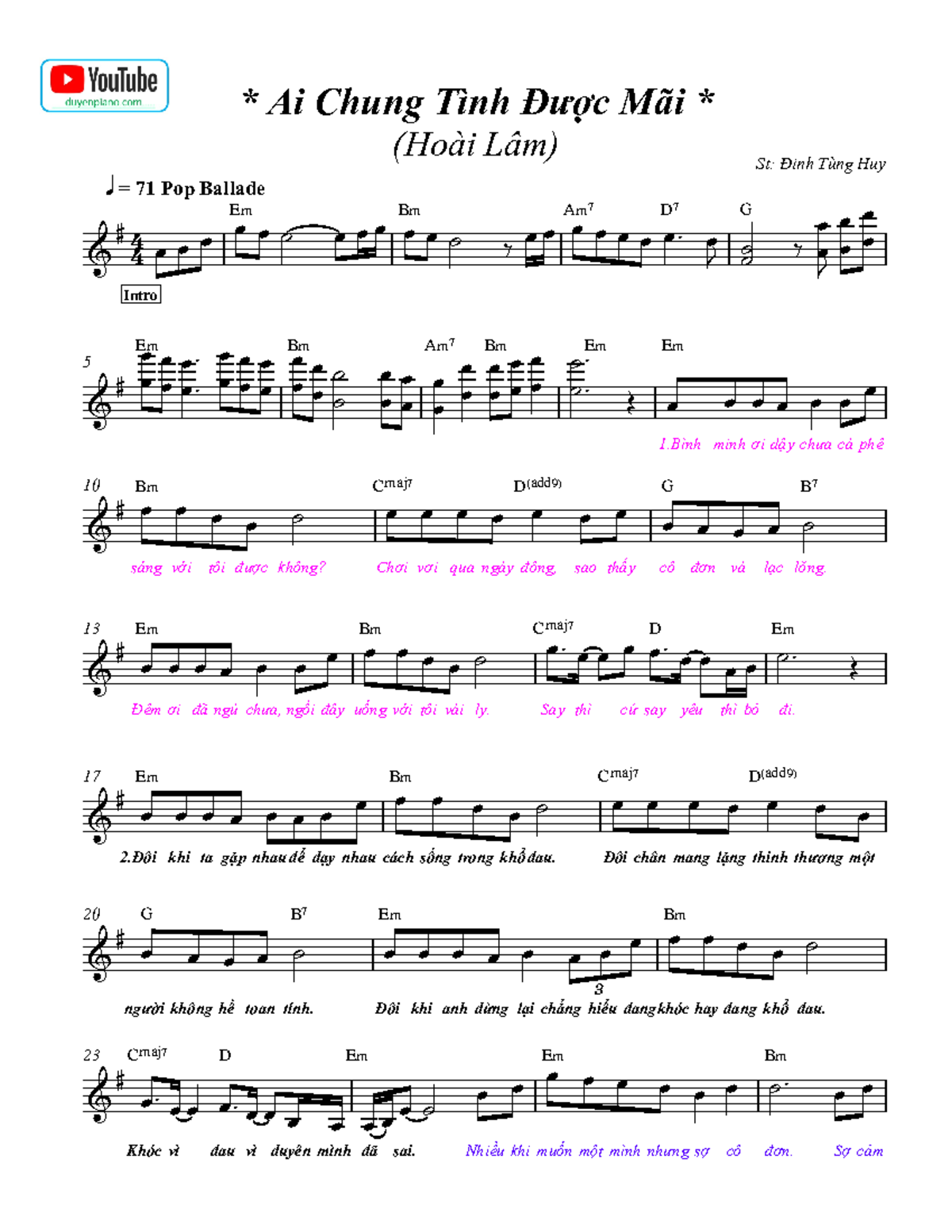 Ai chung tinh duoc mai pdf - E‹ B‹ A‹7 D7 G q = 71 Pop Ballade E‹ B‹ A ...
