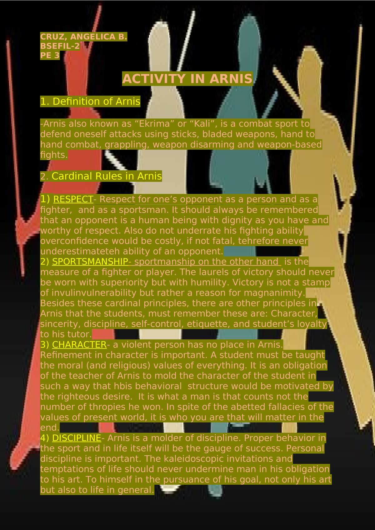 PE Final Activity - BfdFdg - CRUZ, ANGELICA B. BSEFIL- PE 3 ACTIVITY IN ...