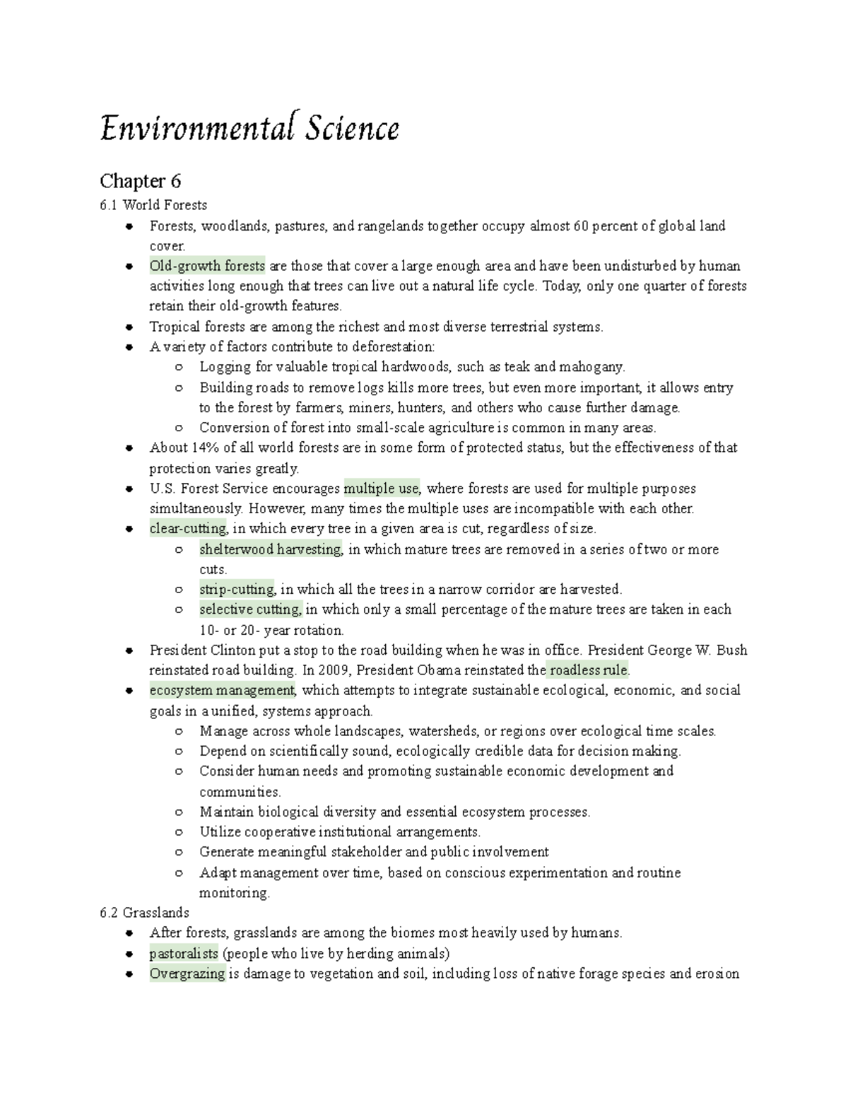 Environmental Science 6 - Environmental Science Chapter 6 6 World