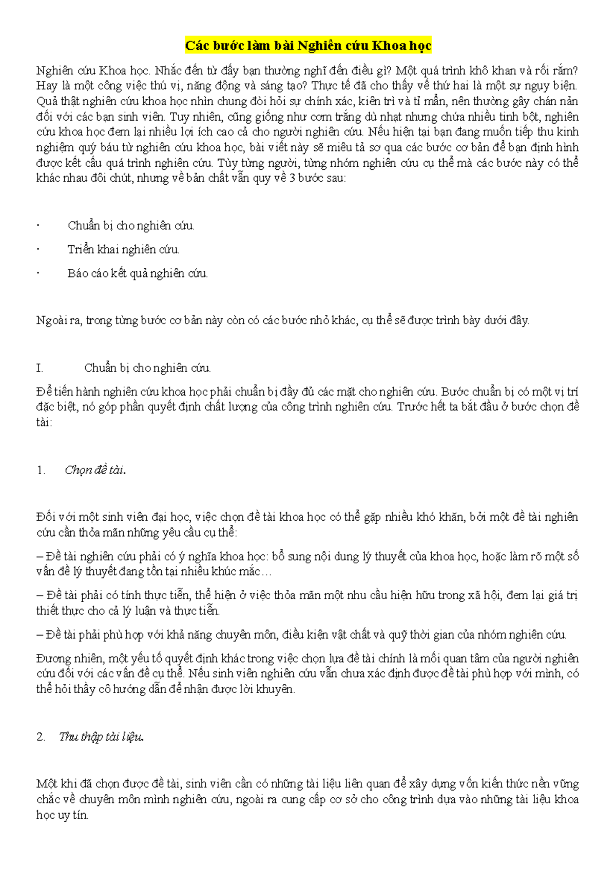 Các bước làm bài Nghiên cứu Khoa học - Các bước làm bài Nghiên cứu Khoa học Nghiên cứu Khoa học. - Studocu