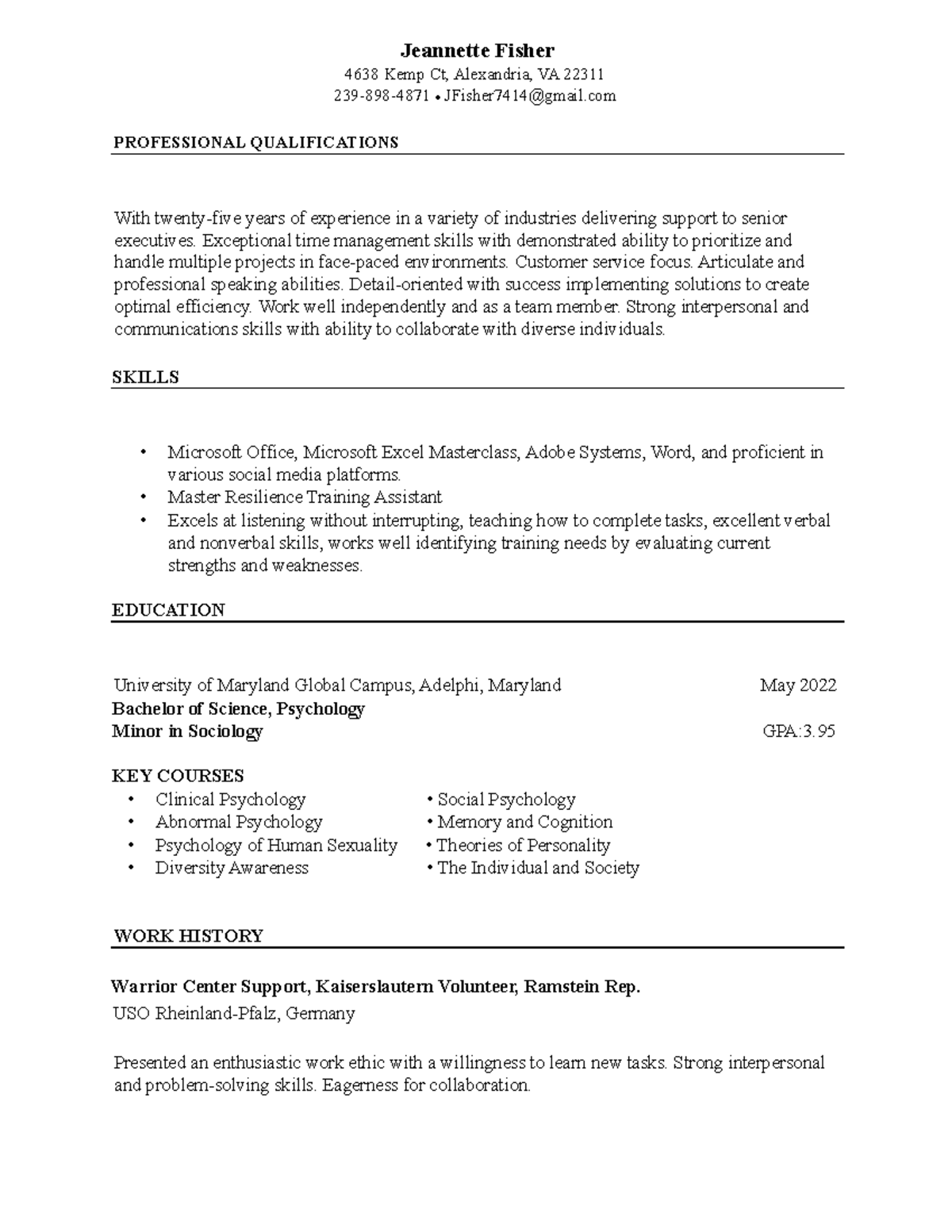 Jeannette Fisher 2023 - Resume - Jeannette Fisher 4638 Kemp Ct ...