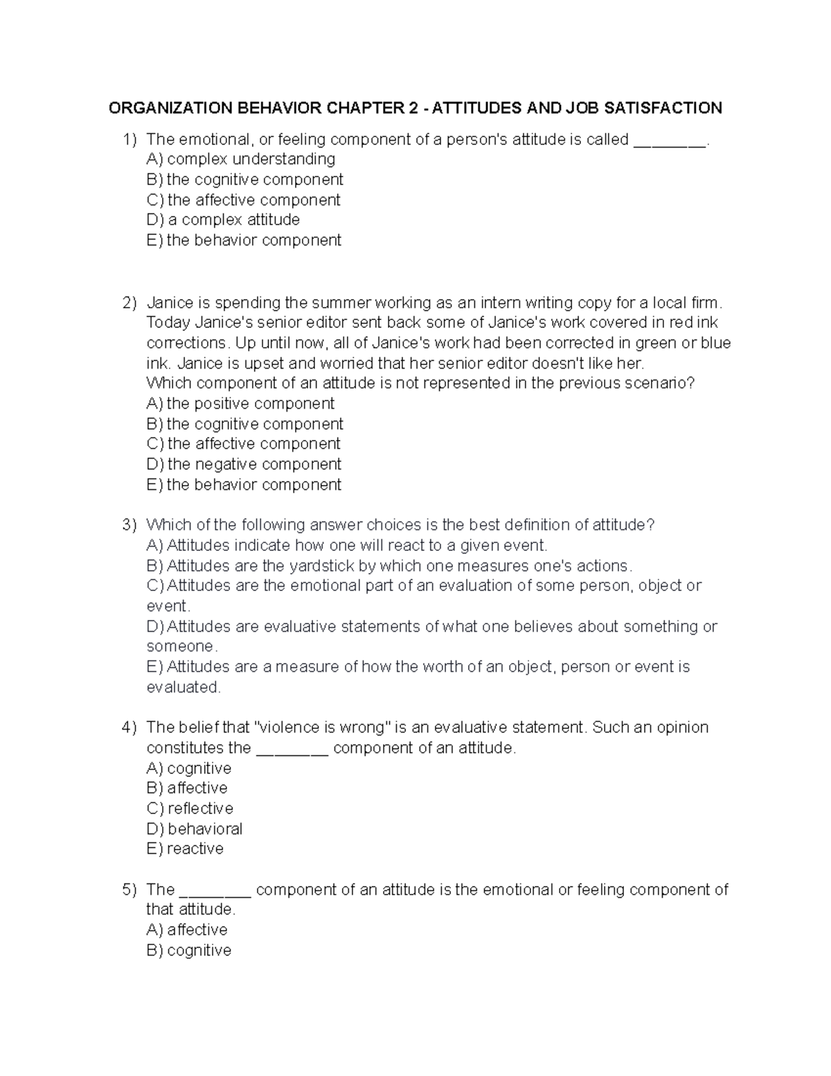 Attitudes And Job Satisfactions - ORGANIZATION BEHAVIOR CHAPTER 2 ...