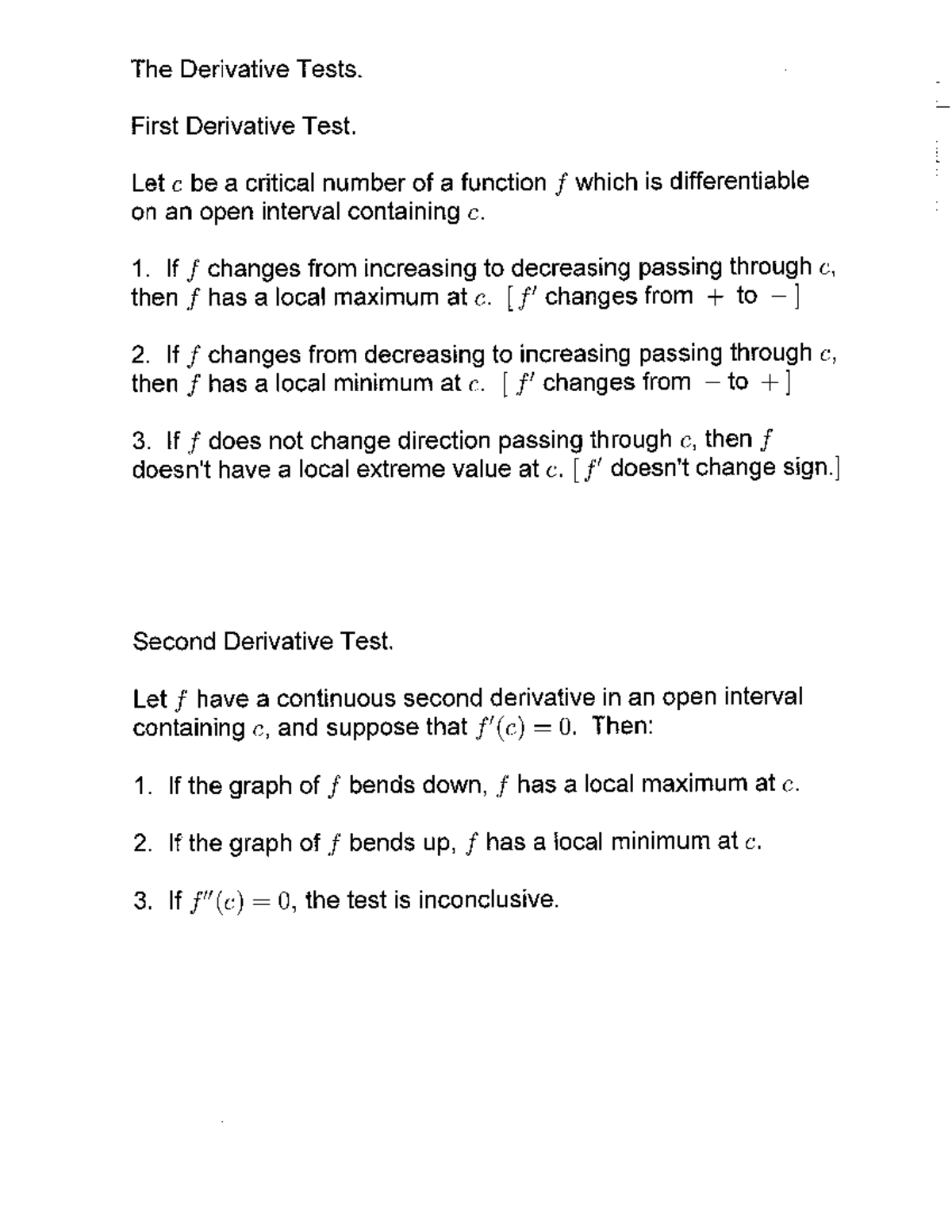 Scan from class Ap 5 Derivatives with maxima and minima. MA 16031